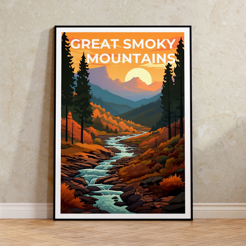 Affiche de voyage des Great Smoky Mountains, art mural des Smoky Mountains, impression des Smoky Mountains, impression de montagne, affiche du parc national
