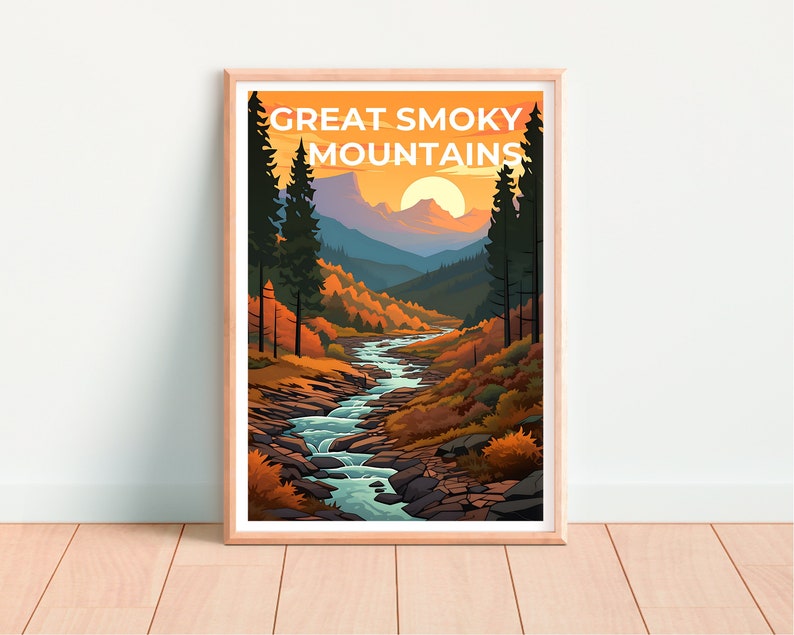 Affiche de voyage des Great Smoky Mountains, art mural des Smoky Mountains, impression des Smoky Mountains, impression de montagne, affiche du parc national