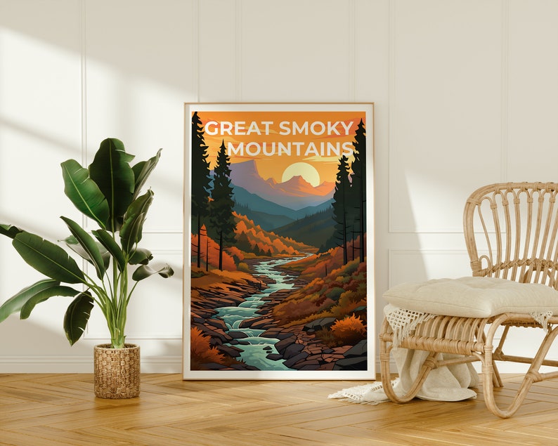 Affiche de voyage des Great Smoky Mountains, art mural des Smoky Mountains, impression des Smoky Mountains, impression de montagne, affiche du parc national