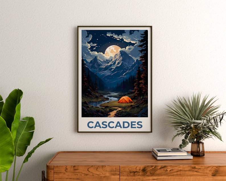 Affiche de voyage Cascades, Art mural de montagne, Impression de montagne, Affiche Cascades, Affiche de montagne, Affiche nature, Art Cascades