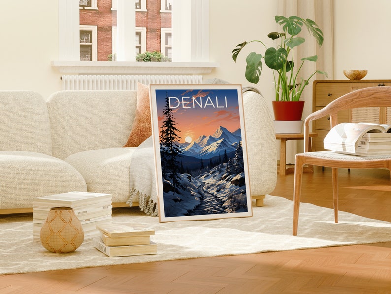 Affiche de voyage Denali, art mural de l'Alaska, impression de l'Alaska, affiche Denali, affiche de l'Alaska, impression Denali, art Denali