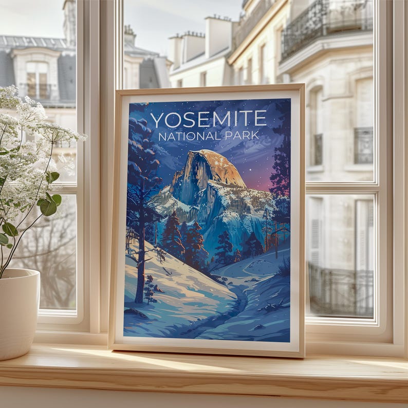 Yosemite Travel Print California Poster Half Dome Wall Art Yosemite Illustration Winter Landscape Poster Home Decor Birthday Gift