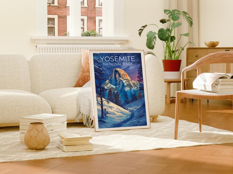 Yosemite Travel Print California Poster Half Dome Wall Art Yosemite Illustration Winter Landscape Poster Home Decor Birthday Gift