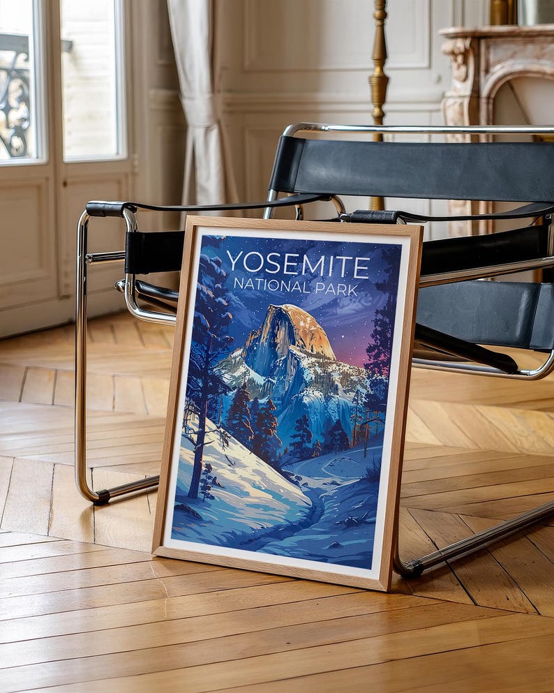 Yosemite Travel Print California Poster Half Dome Wall Art Yosemite Illustration Winter Landscape Poster Home Decor Birthday Gift