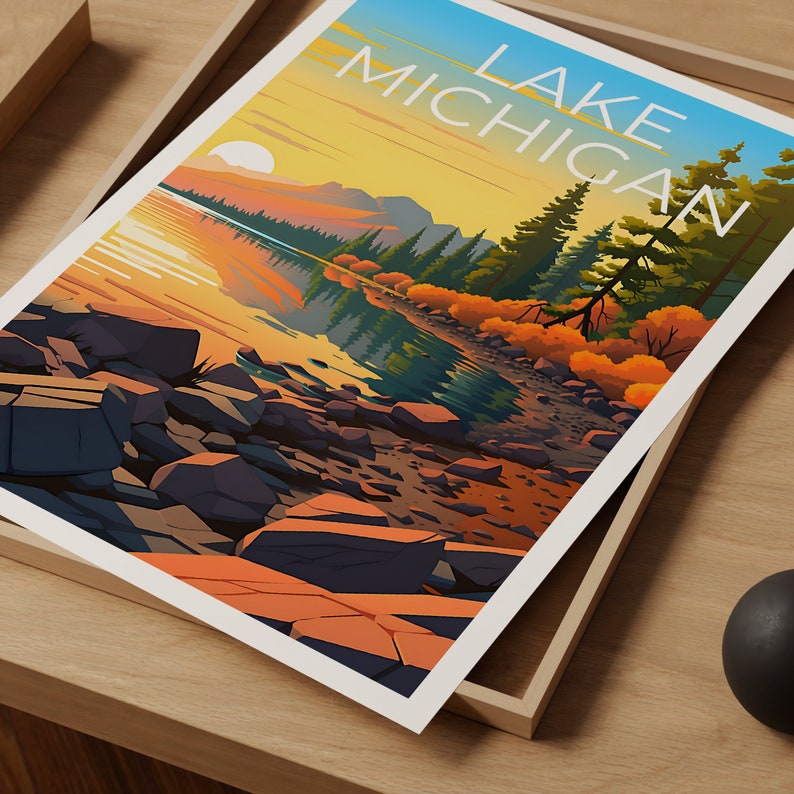 Lake Michigan Travel Poster, Michigan Wall Art, Michigan Print, Lake Michigan Poster, Michigan Poster, Lake Poster, Lake Michigan Print