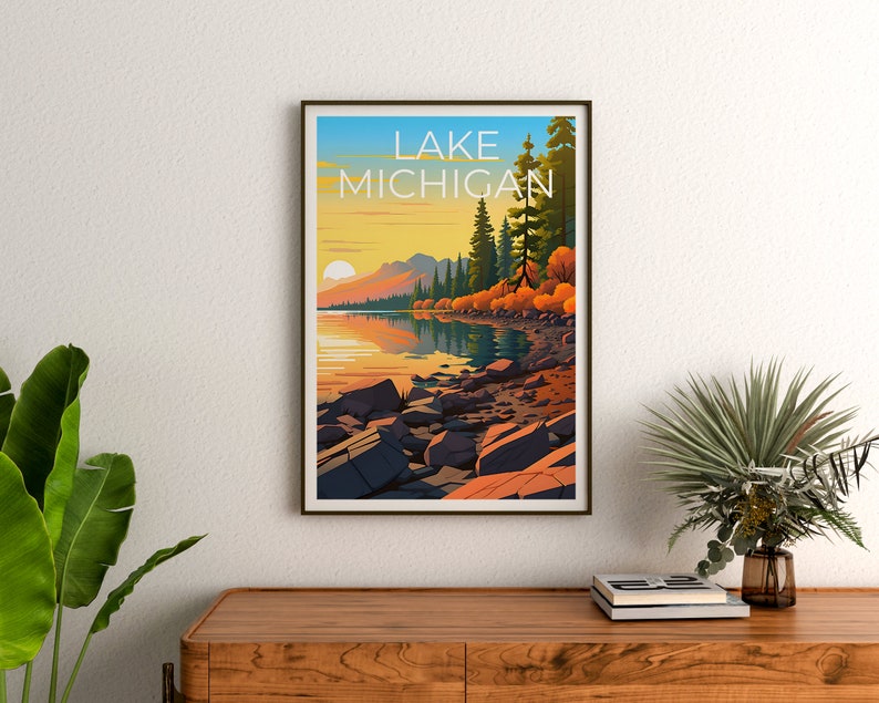 Lake Michigan Travel Poster, Michigan Wall Art, Michigan Print, Lake Michigan Poster, Michigan Poster, Lake Poster, Lake Michigan Print