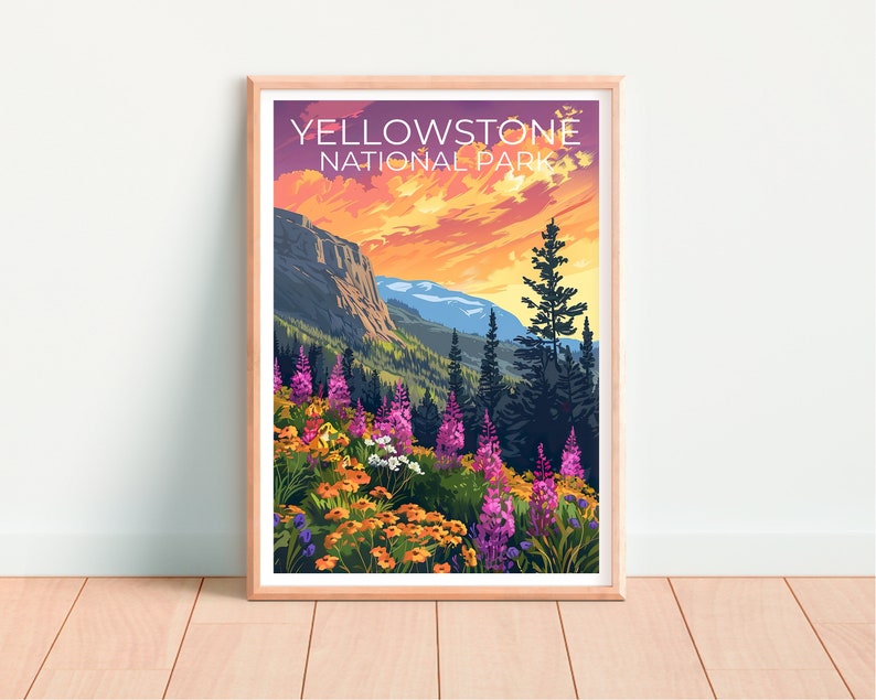 Affiche du parc national de Yellowstone, impression de Yellowstone, affiche du Wyoming, impression du Wyoming, affiche de voyage de Yellowstone, art du Wyoming
