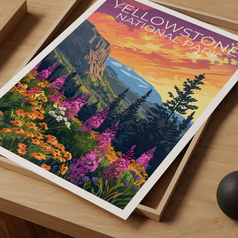 Affiche du parc national de Yellowstone, impression de Yellowstone, affiche du Wyoming, impression du Wyoming, affiche de voyage de Yellowstone, art du Wyoming