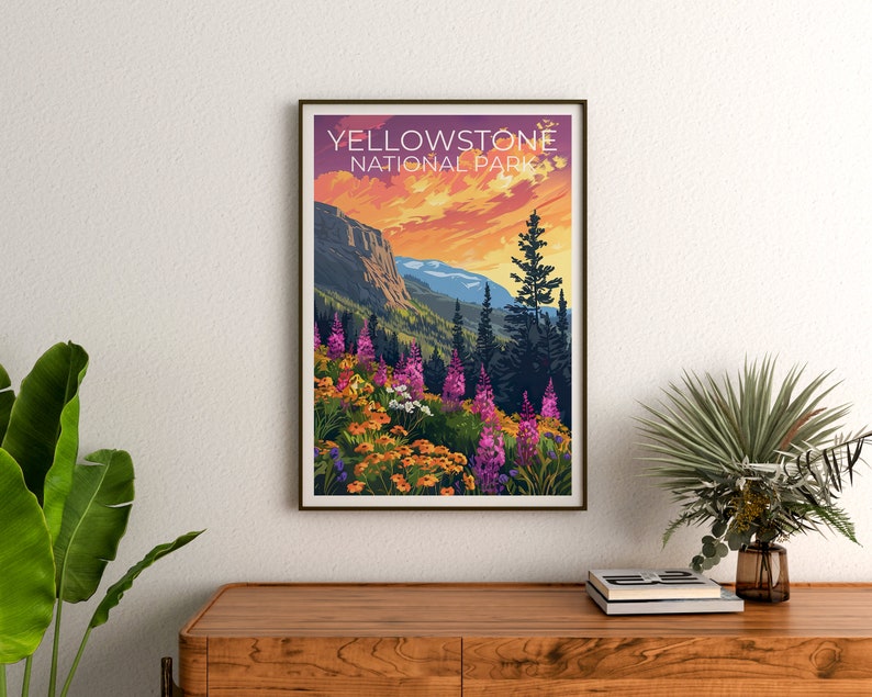 Affiche du parc national de Yellowstone, impression de Yellowstone, affiche du Wyoming, impression du Wyoming, affiche de voyage de Yellowstone, art du Wyoming