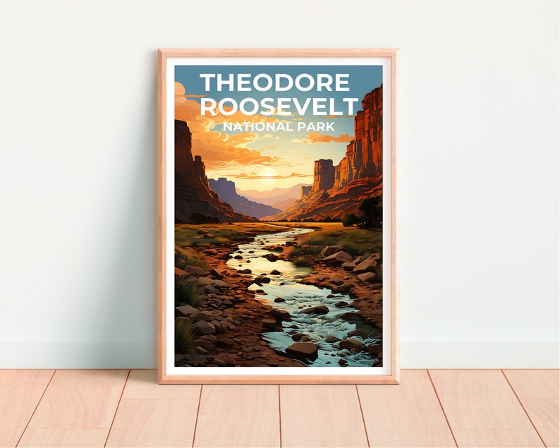 Affiche de voyage de Theodore Roosevelt, art mural du Dakota du Nord, impression du Dakota du Nord, affiche de Theodore Roosevelt, affiche du Dakota du Nord