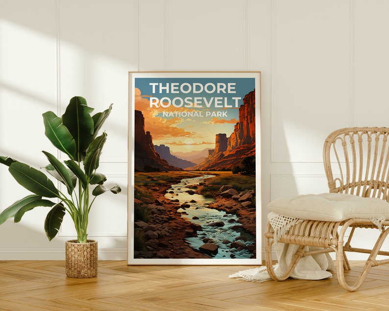 Affiche de voyage de Theodore Roosevelt, art mural du Dakota du Nord, impression du Dakota du Nord, affiche de Theodore Roosevelt, affiche du Dakota du Nord