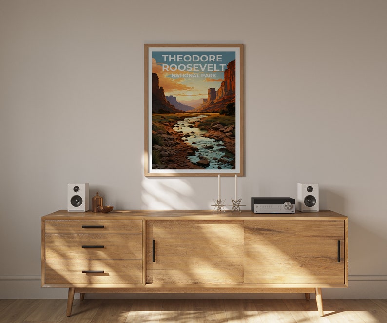 Affiche de voyage de Theodore Roosevelt, art mural du Dakota du Nord, impression du Dakota du Nord, affiche de Theodore Roosevelt, affiche du Dakota du Nord