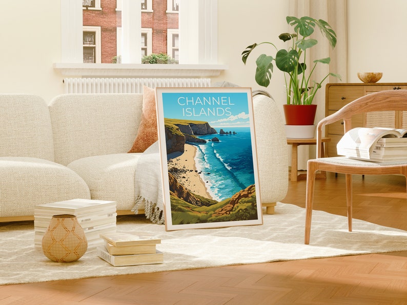 Affiche de voyage des îles Anglo-Normandes, art mural de Californie, impression de Californie, affiche des îles Anglo-Normandes, affiche de nature