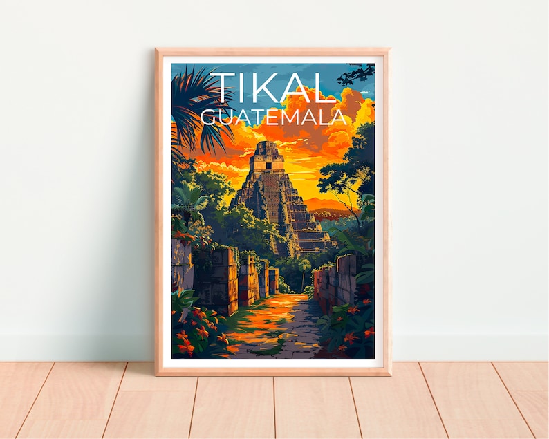 Tikal Poster, Tikal Print, Guatemala Art, Guatemala Print, Tikal Travel Poster, Guatemala Poster, Tikal Art