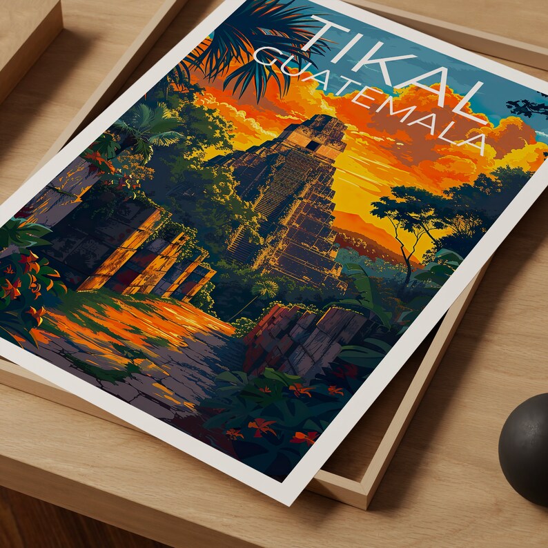 Tikal Poster, Tikal Print, Guatemala Art, Guatemala Print, Tikal Travel Poster, Guatemala Poster, Tikal Art