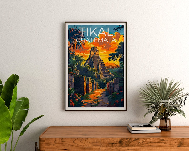 Tikal Poster, Tikal Print, Guatemala Art, Guatemala Print, Tikal Travel Poster, Guatemala Poster, Tikal Art