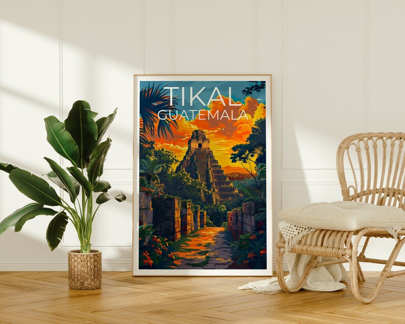 Tikal Poster, Tikal Print, Guatemala Art, Guatemala Print, Tikal Travel Poster, Guatemala Poster, Tikal Art