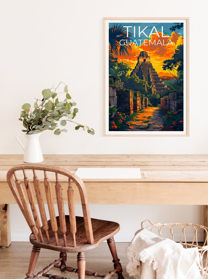 Tikal Poster, Tikal Print, Guatemala Art, Guatemala Print, Tikal Travel Poster, Guatemala Poster, Tikal Art