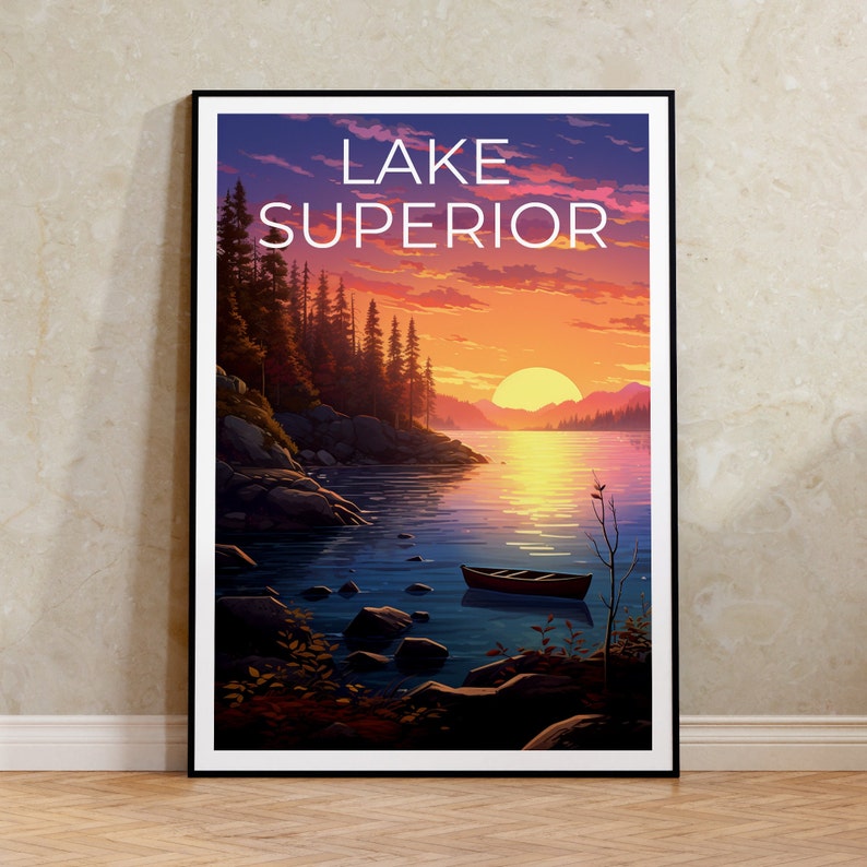 Affiche de voyage sur le lac Supérieur, Art mural des Grands Lacs, Impression des Grands Lacs, Affiche du lac Supérieur, Affiche des Grands Lacs, Impression du lac Supérieur