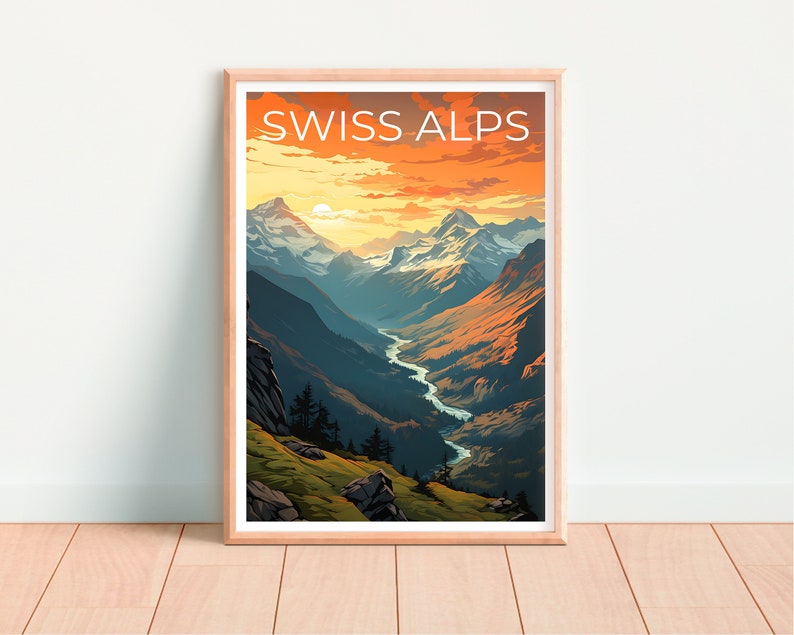 Swiss Alps Travel Poster, Switzerland Wall Art, Switzerland Print, Swiss Alps Poster, Mountain Poster, Nature Poster, Swiss Alps Art