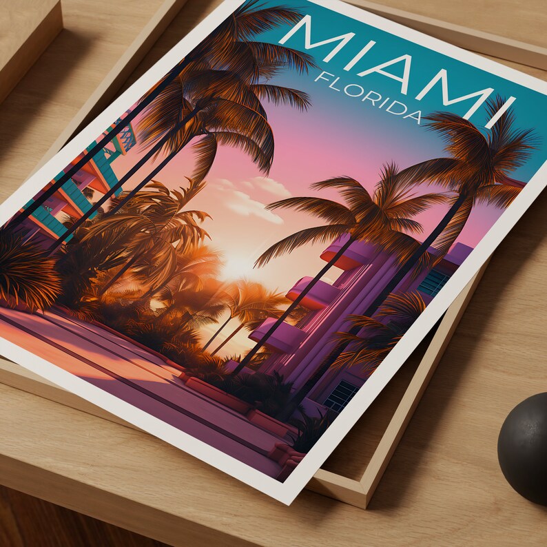 Miami Travel Poster, Florida Wall Art, Florida Print, Miami Poster, Palm Trees Poster, City Poster, Miami Art