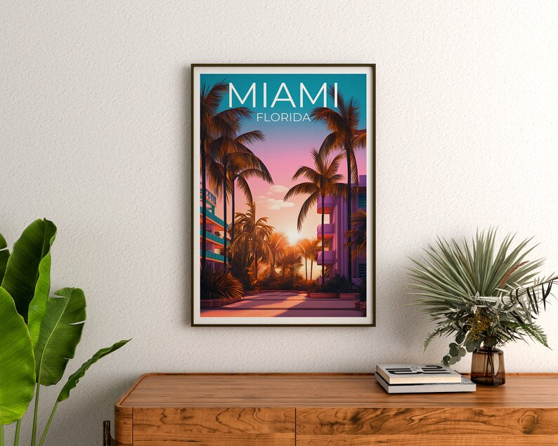 Miami Travel Poster, Florida Wall Art, Florida Print, Miami Poster, Palm Trees Poster, City Poster, Miami Art