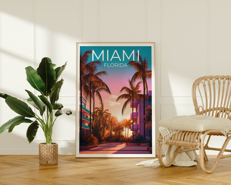 Miami Travel Poster, Florida Wall Art, Florida Print, Miami Poster, Palm Trees Poster, City Poster, Miami Art