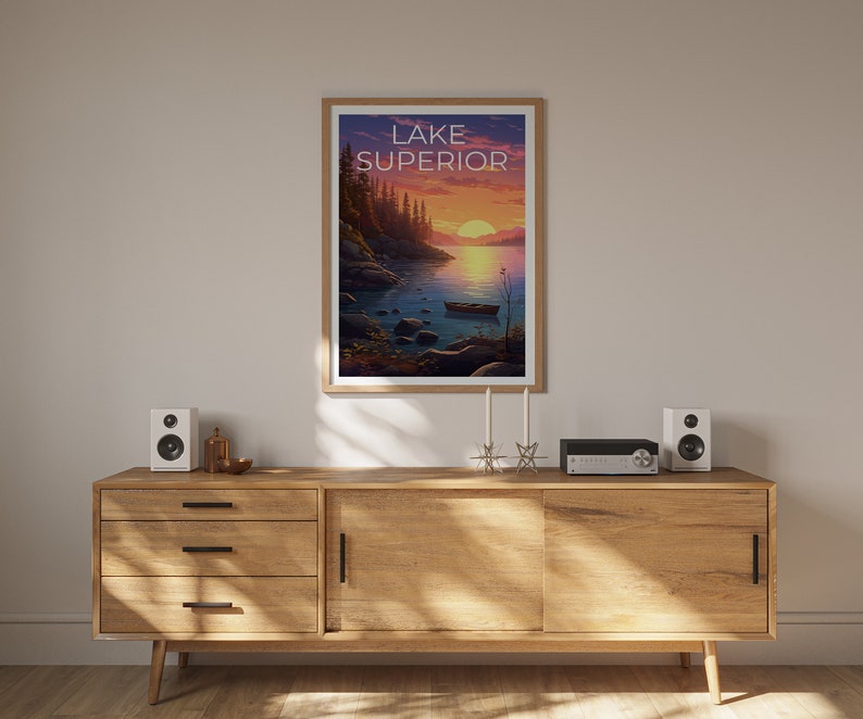 Affiche de voyage sur le lac Supérieur, Art mural des Grands Lacs, Impression des Grands Lacs, Affiche du lac Supérieur, Affiche des Grands Lacs, Impression du lac Supérieur