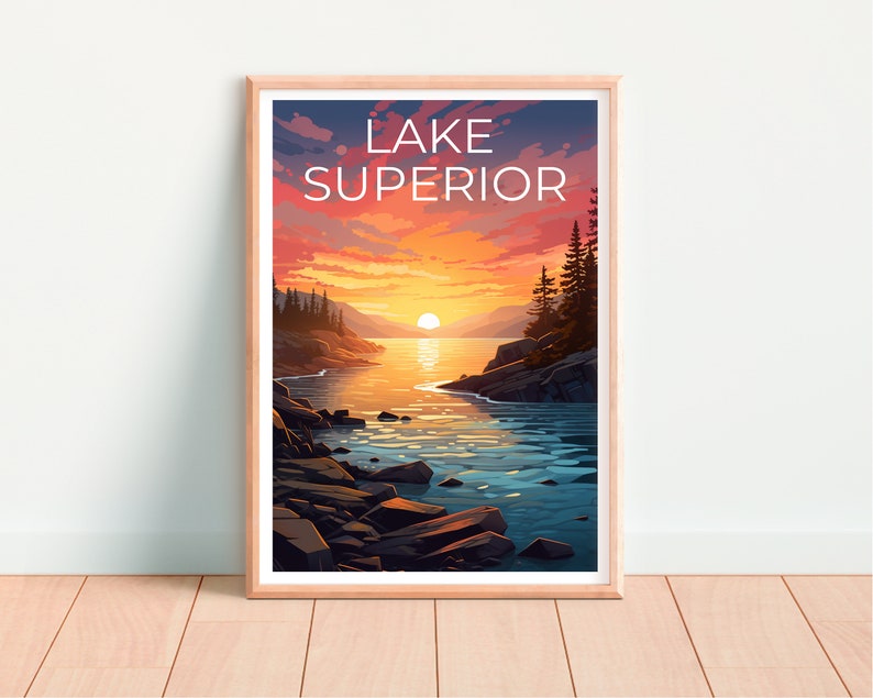 Affiche de voyage sur le lac Supérieur, Art mural des Grands Lacs, Impression des Grands Lacs, Affiche du lac Supérieur, Affiche des Grands Lacs, Impression du lac Supérieur