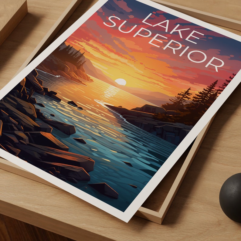 Affiche de voyage sur le lac Supérieur, Art mural des Grands Lacs, Impression des Grands Lacs, Affiche du lac Supérieur, Affiche des Grands Lacs, Impression du lac Supérieur