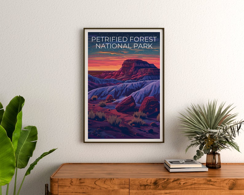 Affiche du parc national de Petrified Forest, impression de la forêt pétrifiée, affiche de l'Arizona, impression de l'Arizona, affiche de voyage de la forêt pétrifiée, art de l'Arizona
