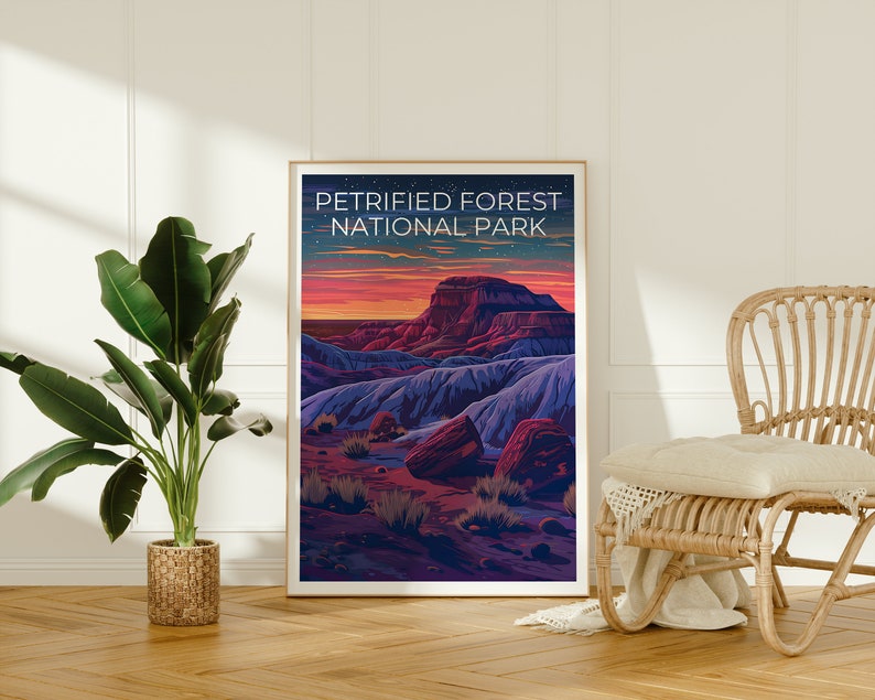 Affiche du parc national de Petrified Forest, impression de la forêt pétrifiée, affiche de l'Arizona, impression de l'Arizona, affiche de voyage de la forêt pétrifiée, art de l'Arizona
