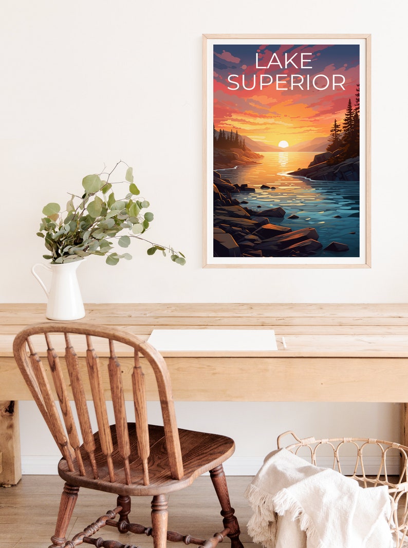 Affiche de voyage sur le lac Supérieur, Art mural des Grands Lacs, Impression des Grands Lacs, Affiche du lac Supérieur, Affiche des Grands Lacs, Impression du lac Supérieur
