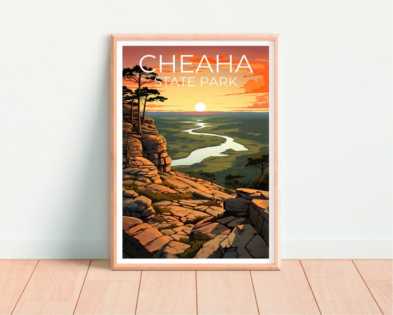 Affiche de voyage Cheaha Park, Art mural Alabama, Impression Alabama, Affiche Cheaha Park, Affiche Alabama, Affiche Forêt, Art Cheaha Park
