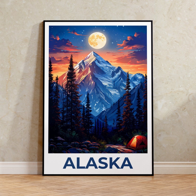 Alaska Poster, Alaska Print, Mountain Poster, Mountain Print, Alaska Travel Poster, Camping Poster, Alaska Art