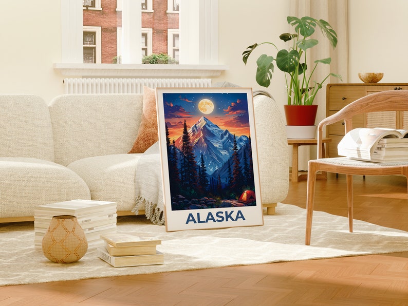 Alaska Poster, Alaska Print, Mountain Poster, Mountain Print, Alaska Travel Poster, Camping Poster, Alaska Art