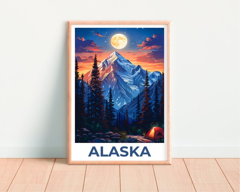 Alaska Poster, Alaska Print, Mountain Poster, Mountain Print, Alaska Travel Poster, Camping Poster, Alaska Art