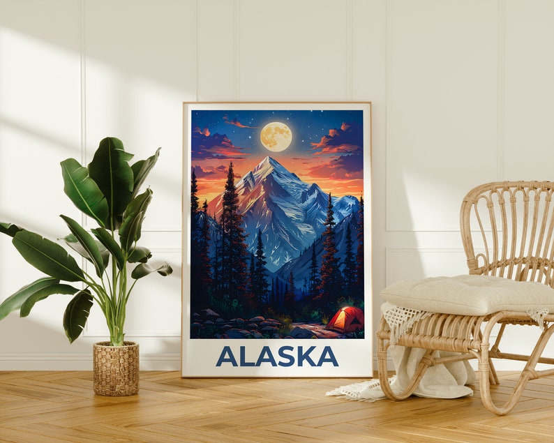 Alaska Poster, Alaska Print, Mountain Poster, Mountain Print, Alaska Travel Poster, Camping Poster, Alaska Art