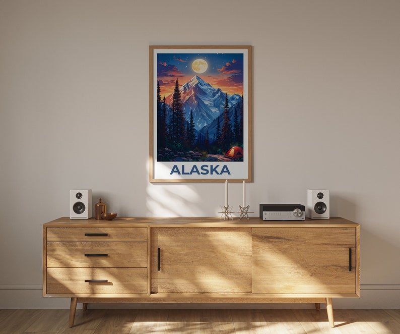 Alaska Poster, Alaska Print, Mountain Poster, Mountain Print, Alaska Travel Poster, Camping Poster, Alaska Art