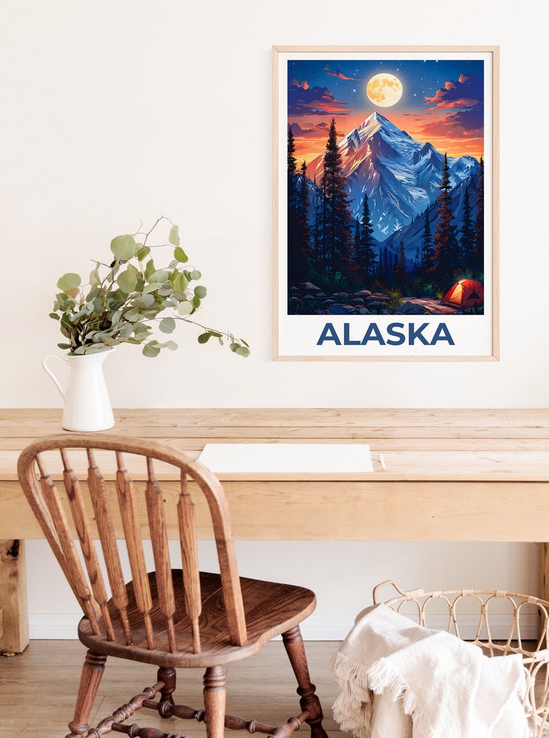 Alaska Poster, Alaska Print, Mountain Poster, Mountain Print, Alaska Travel Poster, Camping Poster, Alaska Art