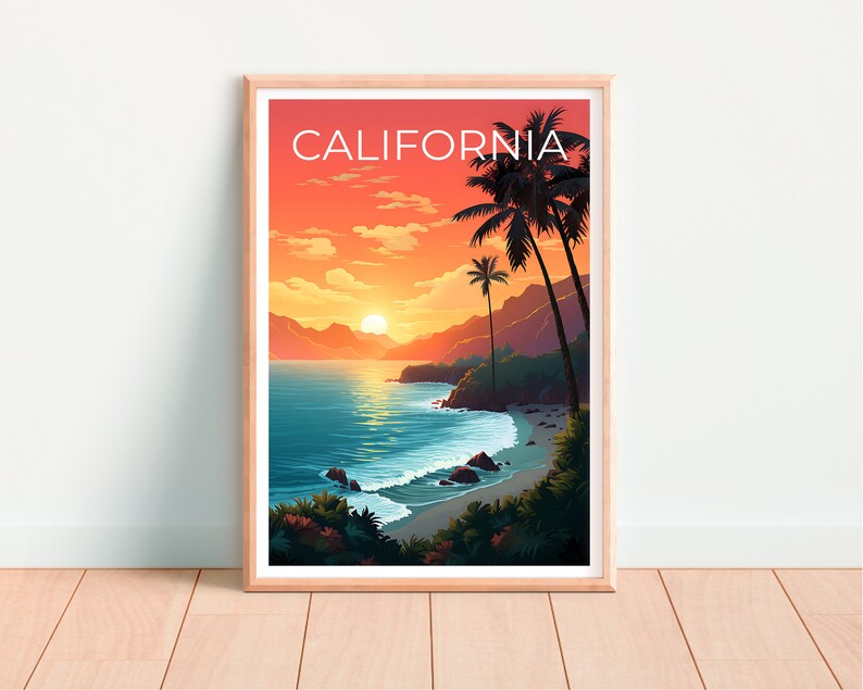 Affiche de Californie, Impression de Californie, Affiche de la côte, Impression de la côte, Affiche de voyage en Californie, Art de la côte, Art de la côte
