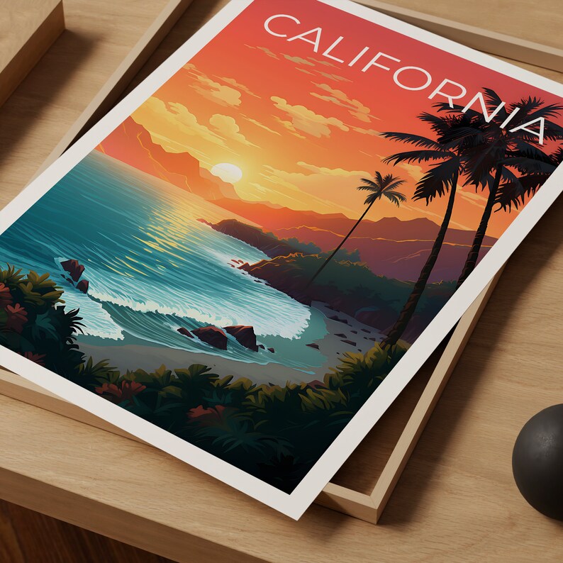 Affiche de Californie, Impression de Californie, Affiche de la côte, Impression de la côte, Affiche de voyage en Californie, Art de la côte, Art de la côte