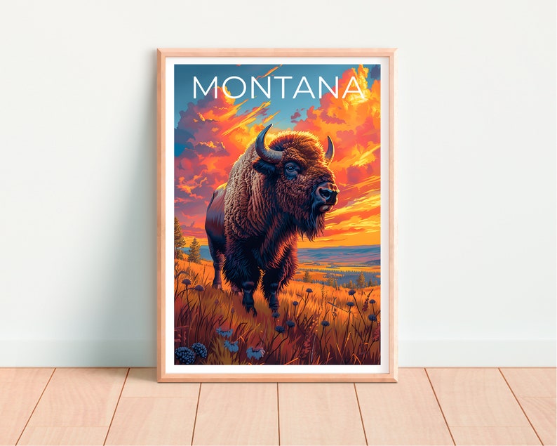 Montana Poster, Montana Print, Buffalo Poster, Buffalo Print, Montana Travel Poster, Buffalo Art, Montana Art