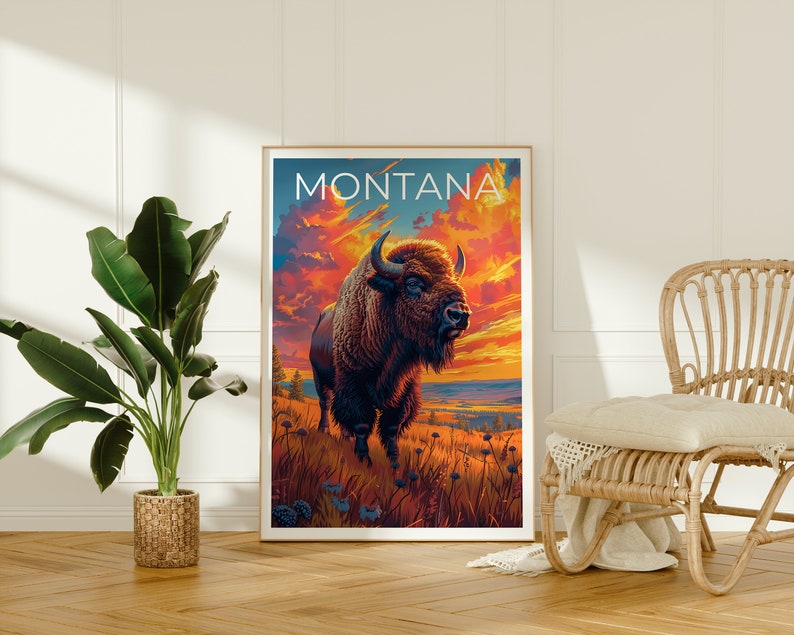 Montana Poster, Montana Print, Buffalo Poster, Buffalo Print, Montana Travel Poster, Buffalo Art, Montana Art