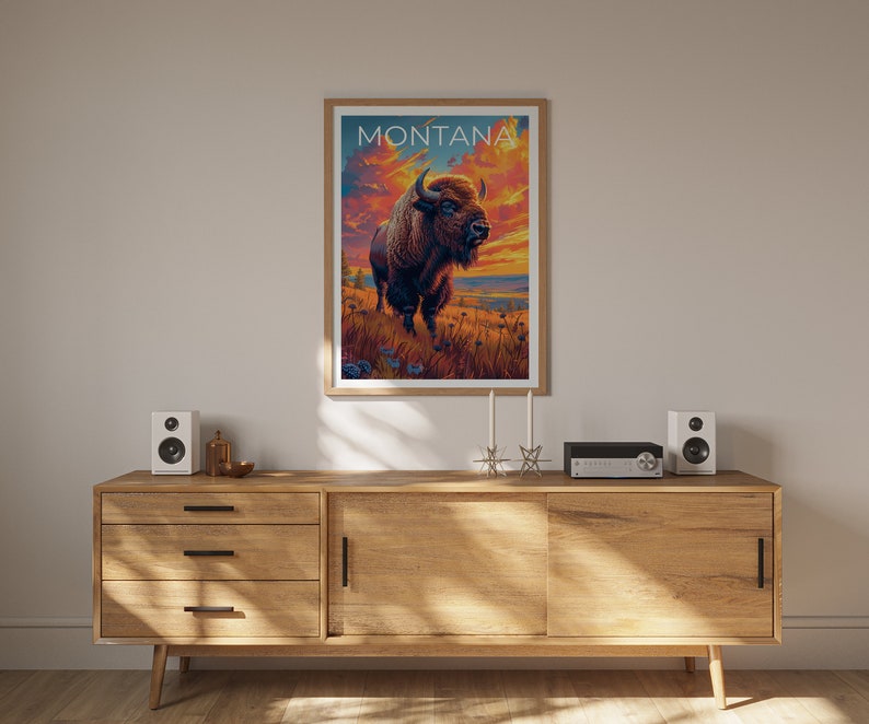 Montana Poster, Montana Print, Buffalo Poster, Buffalo Print, Montana Travel Poster, Buffalo Art, Montana Art