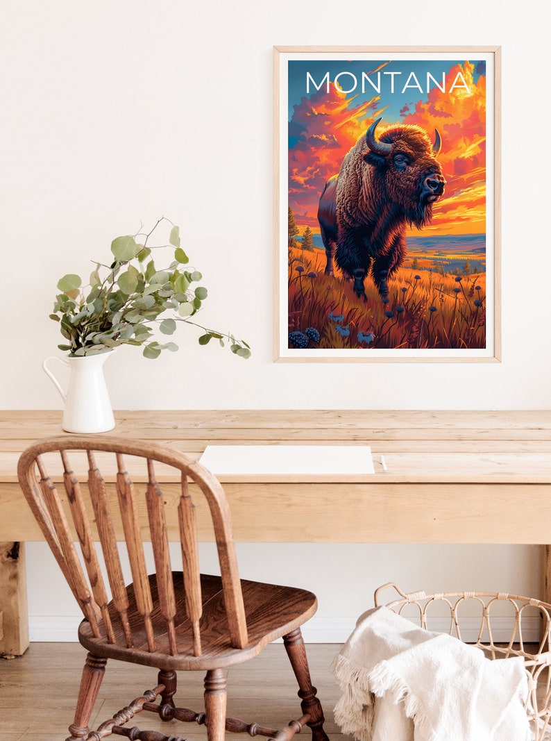 Montana Poster, Montana Print, Buffalo Poster, Buffalo Print, Montana Travel Poster, Buffalo Art, Montana Art