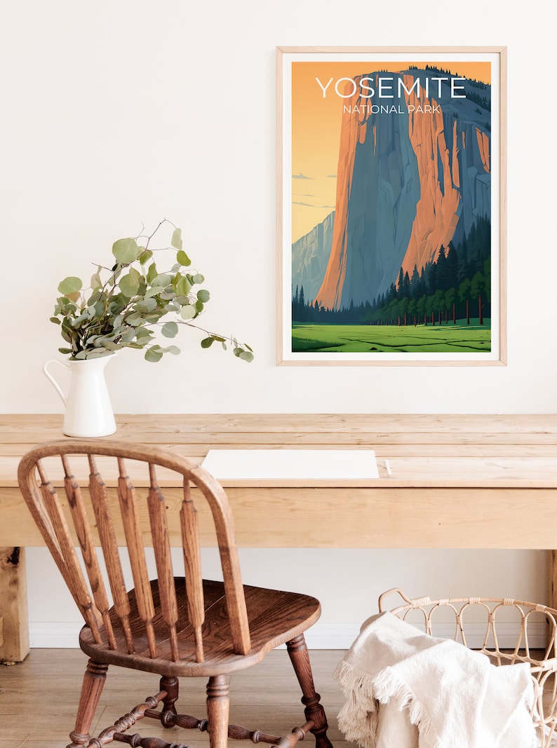 Affiche de voyage Yosemite, art mural de Californie, affiche El Capitan, affiche Yosemite, art El Capitan, affiche nature, art Yosemite