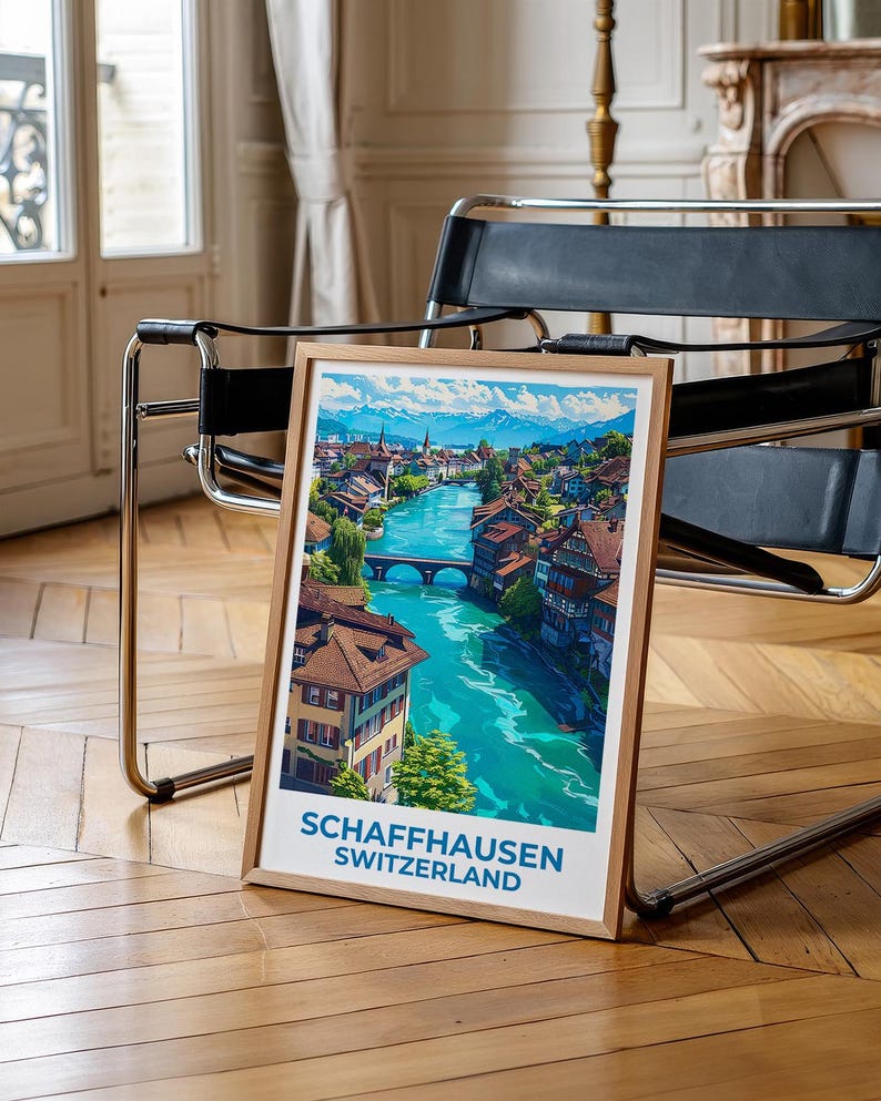Schaffhausen Travel Print Switzerland Poster European Wall Art Swiss Alps Illustration Schaffhausen Poster Home Decor Birthday Gift