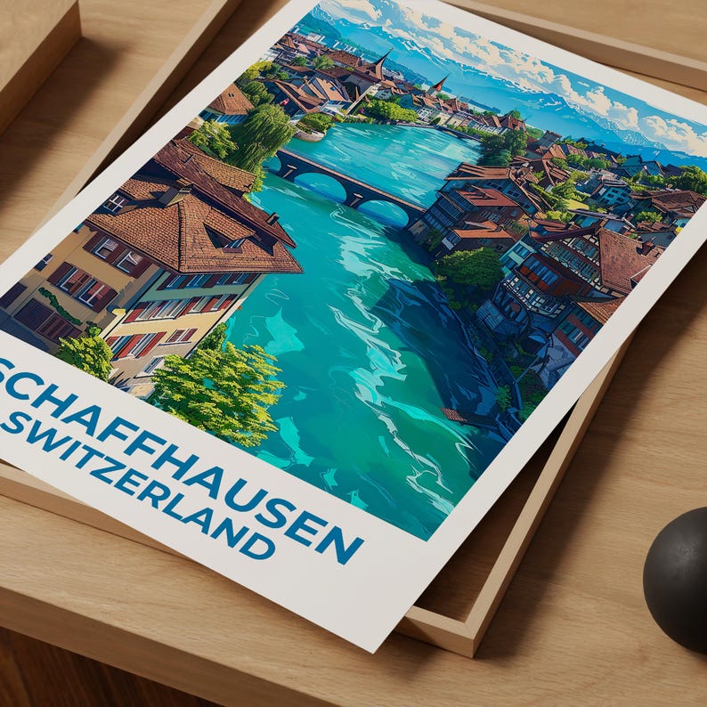 Schaffhausen Travel Print Switzerland Poster European Wall Art Swiss Alps Illustration Schaffhausen Poster Home Decor Birthday Gift