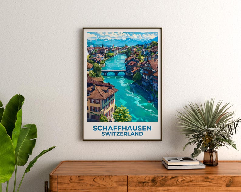 Schaffhausen Travel Print Switzerland Poster European Wall Art Swiss Alps Illustration Schaffhausen Poster Home Decor Birthday Gift